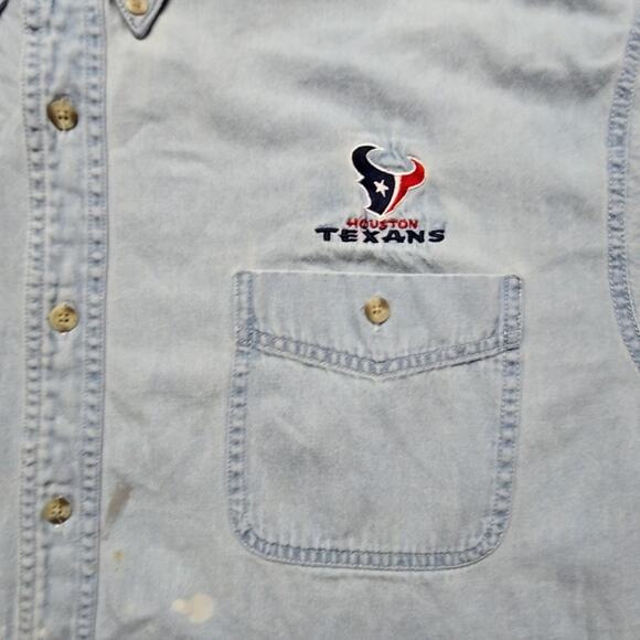 Vintage Texans Denim Shirt NFL Houston XL Light Wash Long Sleeve Button Up - Picture 2 of 10